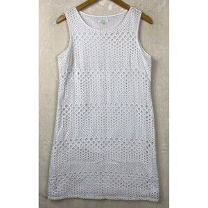 Jade Dress Womens Large White ALine Sleeveless 100%Cotton Eyelet Beachy Vacation